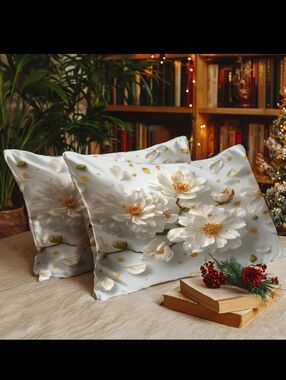 🆕️100% MULBERRY SILK PILLOWCASES - WHITE FLORAL -SET OF 2